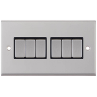 Selectric 7MPRO-205 7M-PRO 6 Gang 2 Way 10AX Plate Switch - Satin Chrome, Black Insert