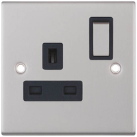 Selectric DSL221 5M 1 Gang 13A Switched DP Socket Outlet - Satin Chrome, Black Insert