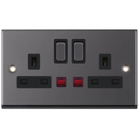 Selectric 7MPRO-424 7M-PRO 2 Gang 13A Switched DP Socket Outlet with Neon - Black Nickel, Black Insert