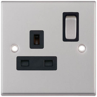 Selectric 7MPRO-221 7M-PRO 1 Gang 13A Switched DP Socket Outlet - Satin Chrome, Black Insert