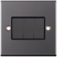 Selectric DSL403 5M 3 Gang 2 Way 10AX Plate Switch - Black Nickel, Black Insert