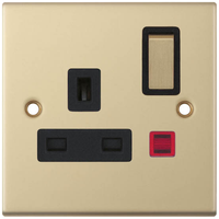 Selectric DSL823 5M 1 Gang 13A Switched DP Socket Outlet with Neon - Satin Brass, Black Insert
