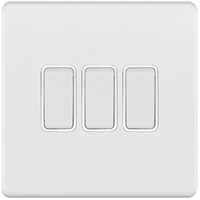 Selectric 5MPLUS-903 5M-PLUS Screwless 3 Gang 2 Way 10AX Plate Switch - Matt White, White Insert