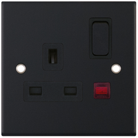 Selectric DSL11-23 5M 1 Gang 13A Switched DP Socket Outlet with Neon - Matt Black, Black Insert