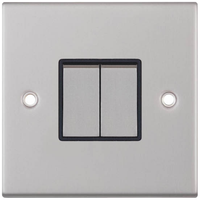 Selectric DSL202 5M 2 Gang 2 Way 10AX Plate Switch - Satin Chrome, Black Insert