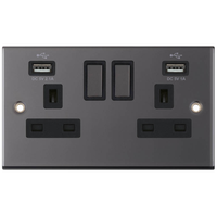 Selectric DSL461 5M 2 Gang 13A Switched Socket Outlet with 2x USB Type-A (2.1A/1A) - Black Nickel, Black Insert