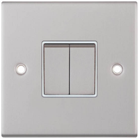 Selectric DSL102 5M 2 Gang 2 Way 10AX Plate Switch - Satin Chrome, White Insert