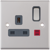 Selectric 7MPRO-723 7M-PRO 1 Gang 13A Switched DP Socket Outlet with Neon - Satin Chrome, Grey Insert