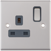 Selectric 7MPRO-721 7M-PRO 1 Gang 13A Switched DP Socket Outlet - Satin Chrome, Grey Insert