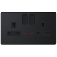Selectric 5MPLUS-824 5M-PLUS Screwless 2 Gang 13A Switched DP Socket Outlet with Neon - Matt Black, Black Insert