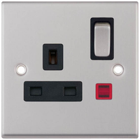 Selectric 7MPRO-223 7M-PRO 1 Gang 13A Switched DP Socket Outlet with Neon - Satin Chrome, Black Insert