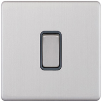 Selectric 5MPLUS-101 5M-PLUS Screwless 1 Gang 2 Way 10AX Plate Switch - Satin Chrome, Grey Insert