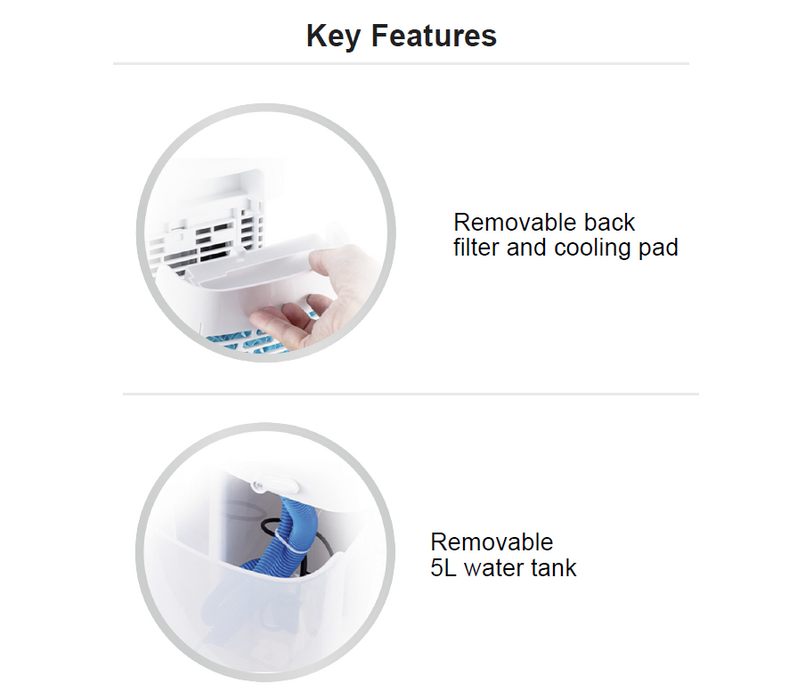 5L Evaporative 3in1 Air Cooler Tower Fan + Remote Control + Removable 5L Water Tank - westbasedirect.com