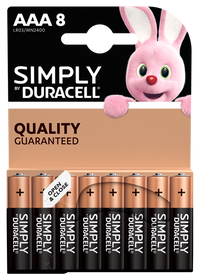 Duracell SIMPLY AAA LR03 MN2400 Alkaline Batteries | 8 Pack