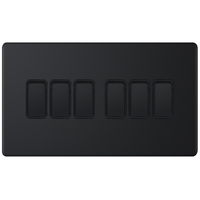 Selectric 5MPLUS-805 5M-PLUS Screwless 6 Gang 2 Way 10AX Plate Switch - Matt Black, Black Insert