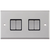 Selectric 7MPRO-204 7M-PRO 4 Gang 2 Way 10AX Plate Switch - Satin Chrome, Black Insert