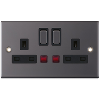 Selectric DSL424 5M 2 Gang 13A Switched DP Socket Outlet with Neon - Black Nickel, Black Insert