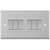 Selectric 7MPRO-105 7M-PRO 6 Gang 2 Way 10AX Plate Switch - Satin Chrome, White Insert
