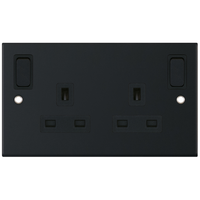 Selectric DSL11-85 5M 2 Gang 13A Switched DP Socket Outlet with Outboard Rockers & 2 Earth Terminals - Matt Black, Black Insert