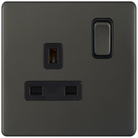 Selectric 5MPLUS-12-21 5M-PLUS Screwless 1 Gang 13A Switched DP Socket Outlet - Dark Bronze, Black Insert