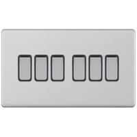 Selectric 5MPLUS-105 5M-PLUS Screwless 6 Gang 2 Way 10AX Plate Switch - Satin Chrome, Grey Insert