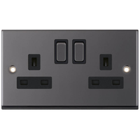 Selectric 7MPRO-422 7M-PRO 2 Gang 13A Switched DP Socket Outlet with 2 Earth Terminals - Black Nickel, Black Insert