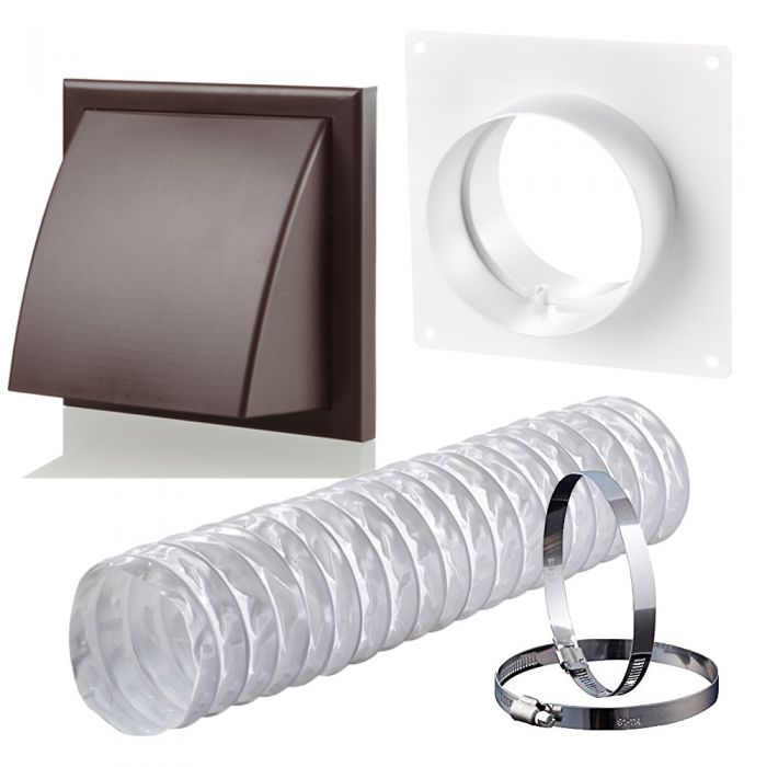 Blauberg DK-100-PVC-BRO Ventilation PVC Flexible Duct Cowled Wall Kit 4" 100mm Brown - westbasedirect.com