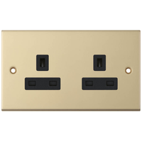 Selectric DSL820 5M 2 Gang 13A Unswitched Socket Outlet with 2 Earth Terminals - Satin Brass, Black Insert