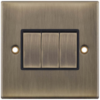 Selectric DSL603 5M 3 Gang 2 Way 10AX Plate Switch - Antique Brass, Black Insert