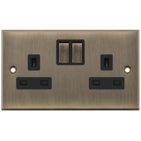 Selectric DSL651 5M 2 Gang 13A Switched SP Socket Outlet - Antique Brass, Black Insert