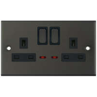Selectric DSL12-24 5M 2 Gang 13A Switched DP Socket Outlet with Neon - Dark Bronze, Black Insert