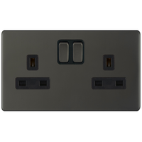 Selectric 5MPLUS-12-51 5M-PLUS Screwless 2 Gang 13A Switched SP Socket Outlet - Dark Bronze, Black Insert
