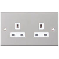 Selectric DSL120 5M 2 Gang 13A Unswitched Socket Outlet with 2 Earth Terminals - Satin Chrome, White Insert