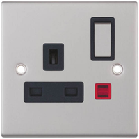 Selectric DSL223 5M 1 Gang 13A Switched DP Socket Outlet with Neon - Satin Chrome, Black Insert