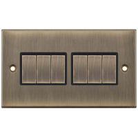 Selectric DSL605 5M 6 Gang 2 Way 10AX Plate Switch - Antique Brass, Black Insert