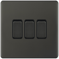 Selectric 5MPLUS-12-03 5M-PLUS Screwless 3 Gang 2 Way 10AX Plate Switch - Dark Bronze, Black Insert