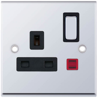 Selectric 7MPRO-523 7M-PRO 1 Gang 13A Switched DP Socket Outlet with Neon - Polished Chrome, Black Insert