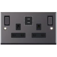 Selectric 7MPRO-468 7M-PRO 2 Gang 13A Switched Socket Outlet with 2x USB Type-C (3A) - Black Nickel, Black Insert