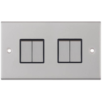 Selectric DSL204 5M 4 Gang 2 Way 10AX Plate Switch - Satin Chrome, Black Insert