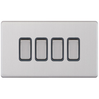 Selectric 5MPLUS-104 5M-PLUS Screwless 4 Gang 2 Way 10AX Plate Switch - Satin Chrome, Grey Insert