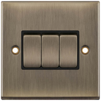 Selectric 7MPRO-603 7M-PRO 3 Gang 2 Way 10AX Plate Switch - Antique Brass, Black Insert