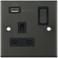 Selectric DSL12-60 5M 1 Gang 13A Switched Socket Outlet with 1x USB Type-A (2.1A) - Dark Bronze, Black Insert