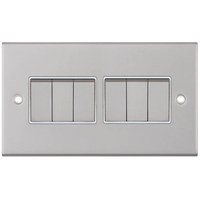 Selectric DSL105 5M 6 Gang 2 Way 10AX Plate Switch - Satin Chrome, White Insert