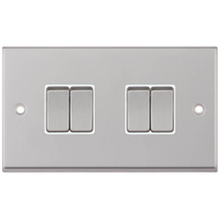 Selectric 7MPRO-104 7M-PRO 4 Gang 2 Way 10AX Plate Switch - Satin Chrome, White Insert