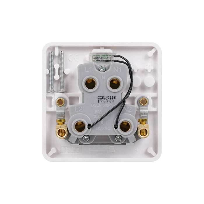 Schneider Electric GGBL4011S Lisse White Moulded 1G 50A DP Switch with LED Indicator (Display Packaged) - westbasedirect.com