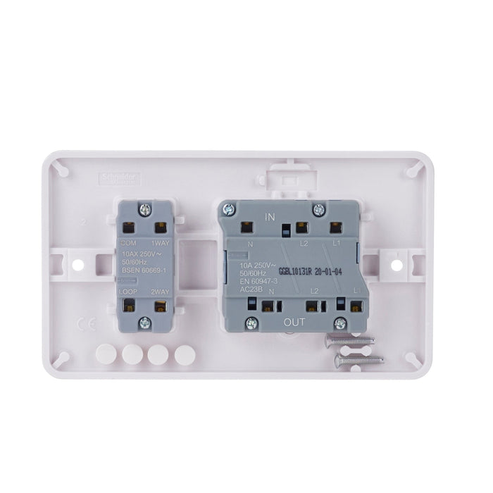 Schneider Electric GGBL10131R Lisse White Moulded 10A 3 Pole Isolator & 10AX 1G 2-Way Switch - westbasedirect.com