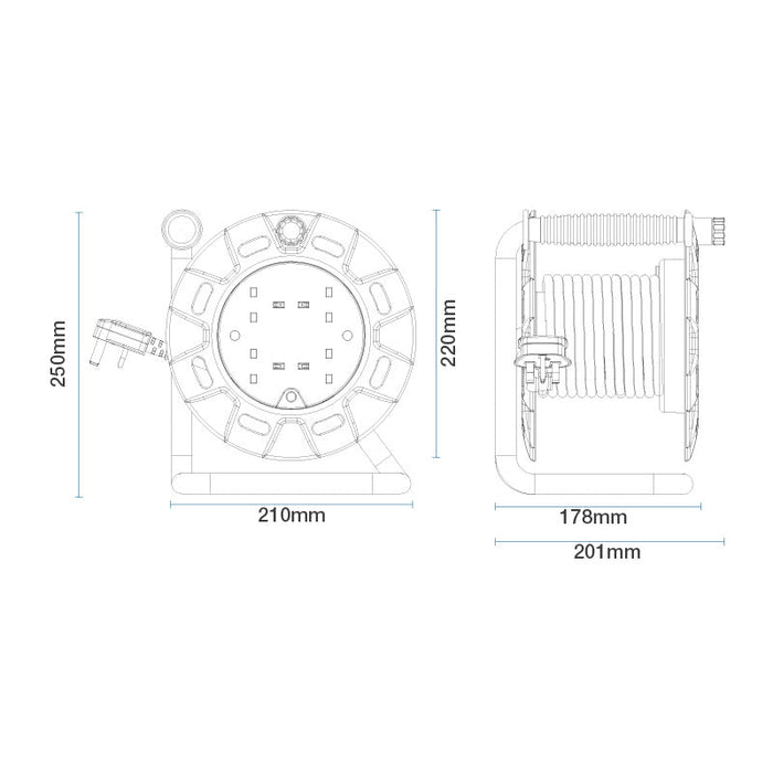 Masterplug 4 Socket 30m 13A Medium Open Reel - Blue - westbasedirect.com