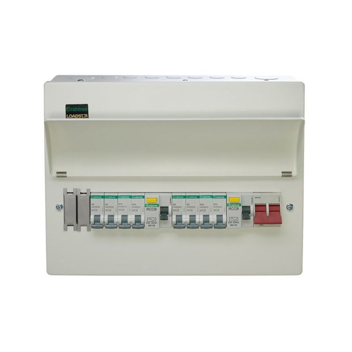 Crabtree LS10BUB8HI Loadstar 10 Way High Integrity Consumer Unit with 100A Main Switch, 2x80A 30mA Type A RCD & 8 MCBs - westbasedirect.com