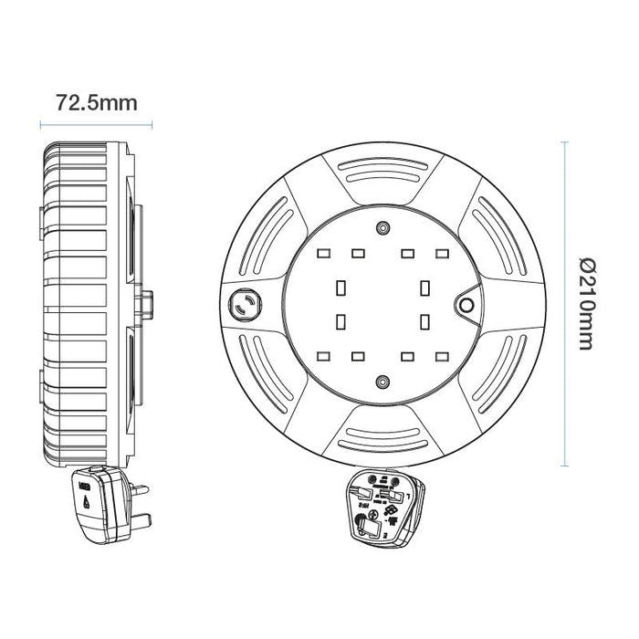 Masterplug 4 Socket 10m 10A Medium Cassette Reel - Blue - westbasedirect.com