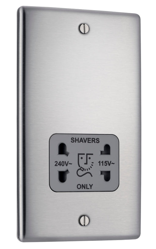 BG NBS20G Nexus Metal Dual Voltage Shaver Socket - Grey Insert - Brushed Steel - westbasedirect.com